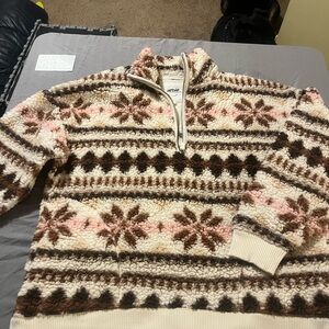 Aerie Women's Zip Up Sweater in Brown, Cream, and Pink